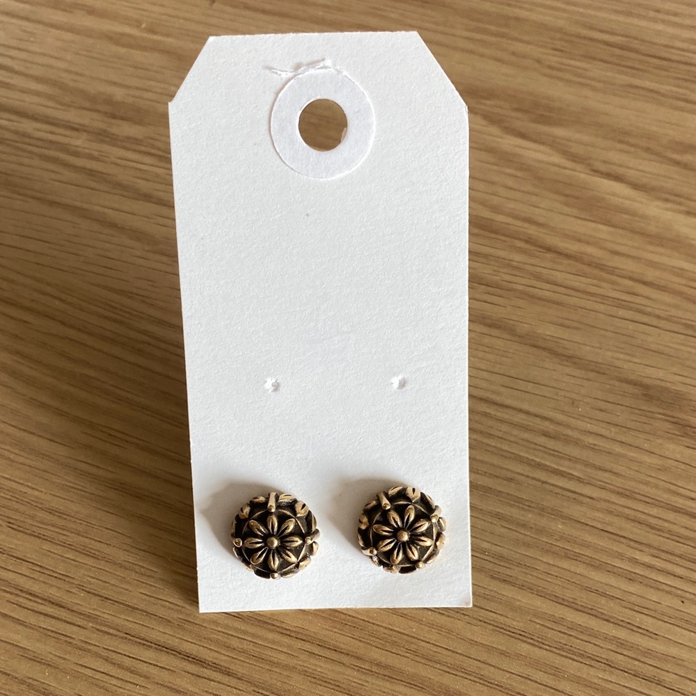 Vintage Brass Monet Stud Earrings Flower and Leaf Design